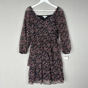 Ophelia Roe Womens Dress Small Black Tiered Ruffle Babydoll Floral Feminine Boho